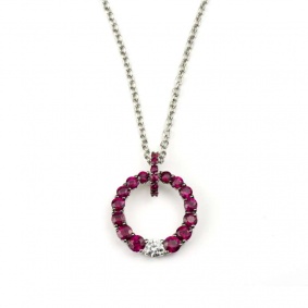 18k White Gold Ruby & Diamond Circle Pendant